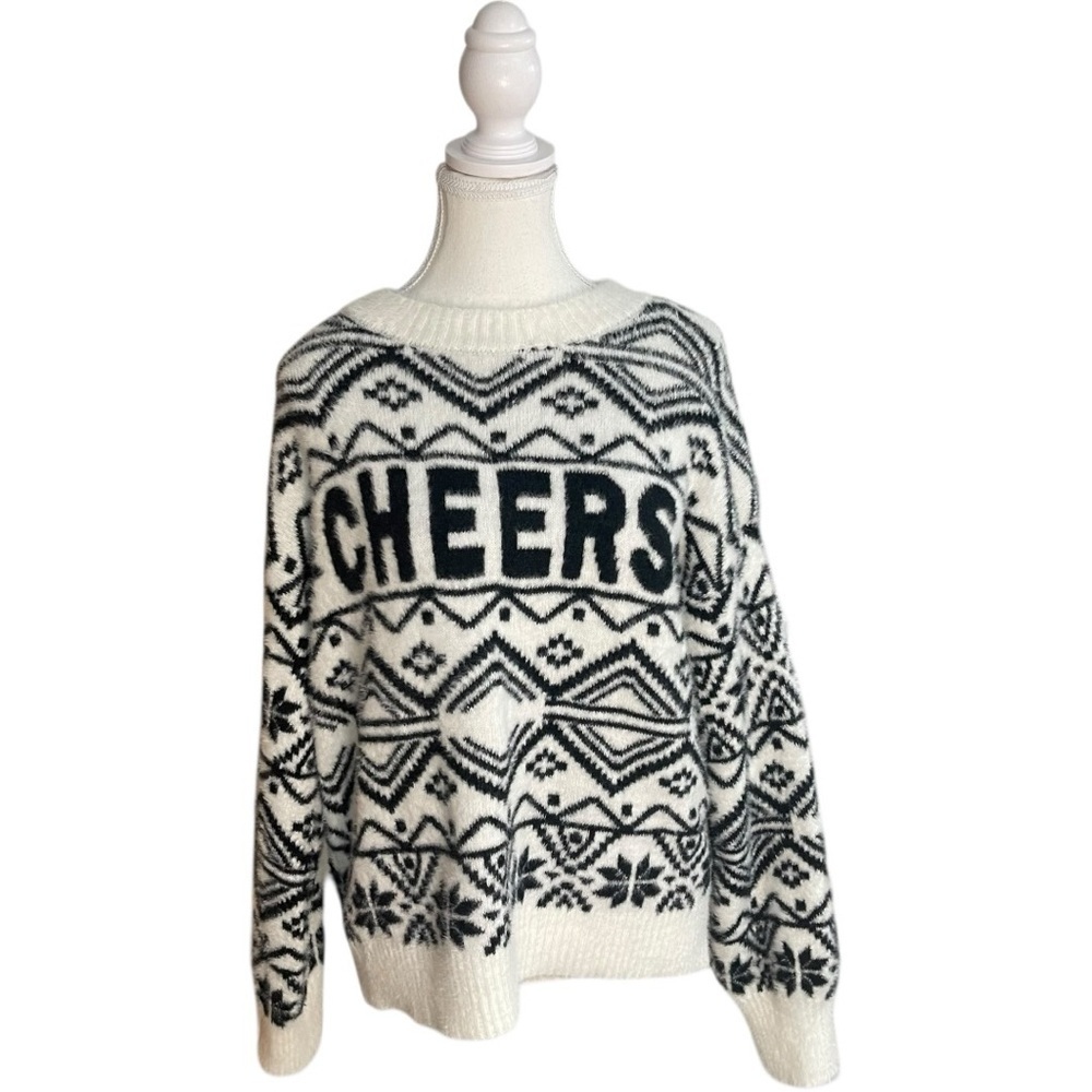 Pink Rose Cheers Fair Isle Sweater Black White